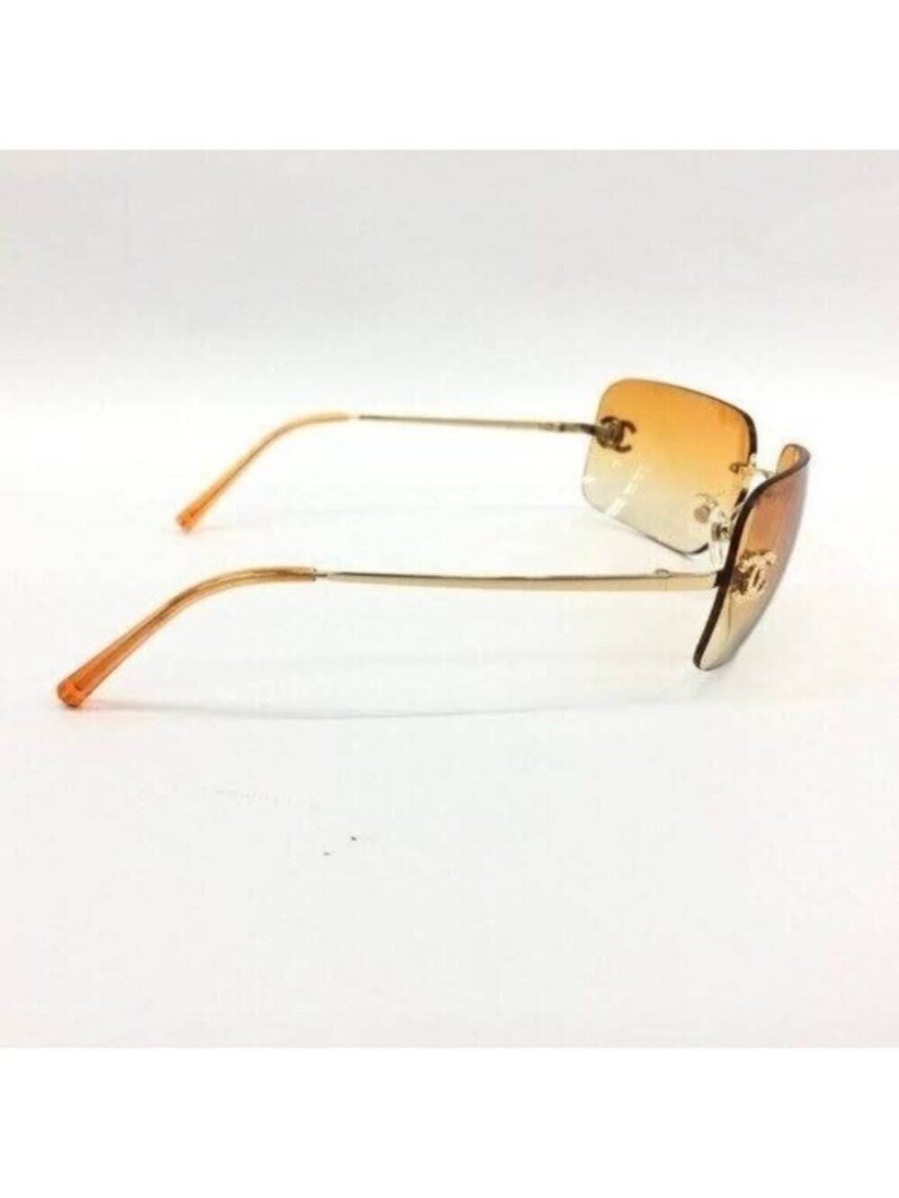 Chanel Vintage Sunglasses Rhinestone CC Logo Rimless Gradient Gold Orange - Picture 5 of 10